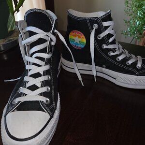Converse high top with rainbow patch